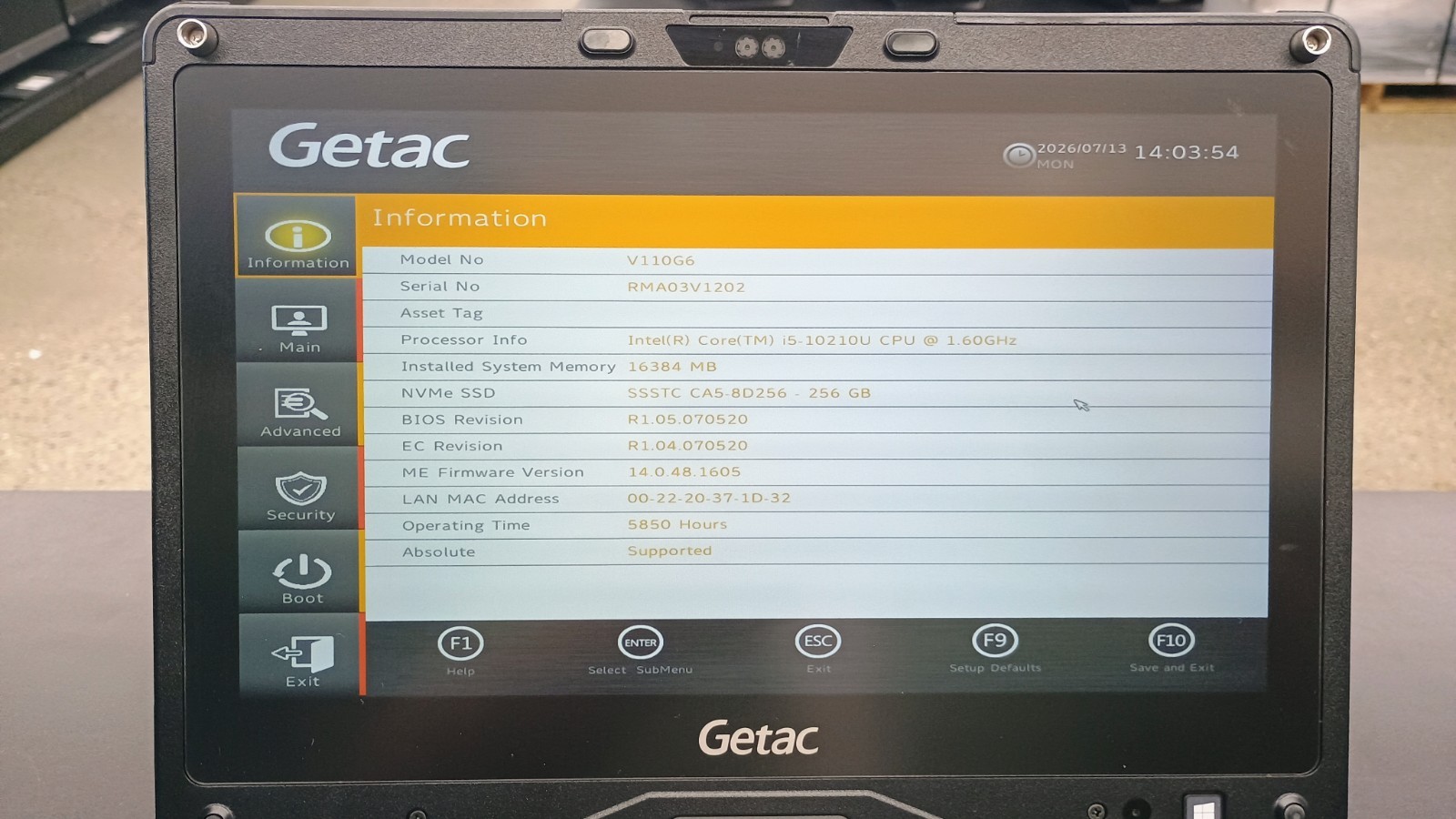 Getac V110G6 Quad Core i5-10210U 1.60GHz – 256GB SSD – 16GB – Win 11 Pro