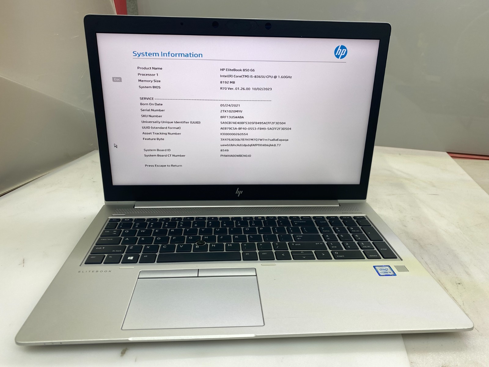 HP ELITEBOOK 850 G6 i5-8365U@1.60GHz 8GB RAM NO SSD/OS *READ
