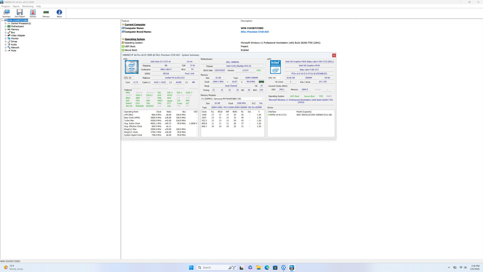Dell Precision 5720 AIO 27″ UHD 4K Touch XEON E3-1275 V6 512GB SSD 32GB W11P