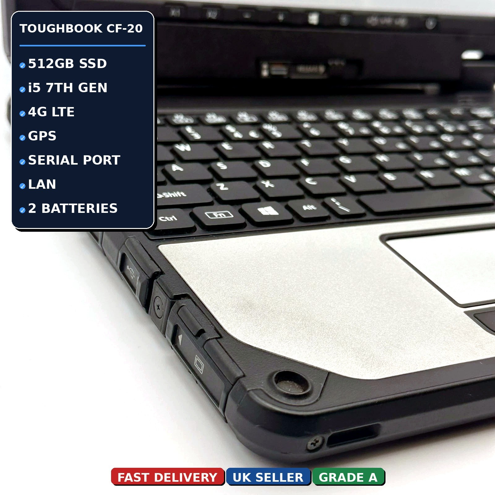 Panasonic Toughbook CF-20 MK2 i5 8GB 512GB Rugged Tablet Laptop 4G GPS 2 x Bat