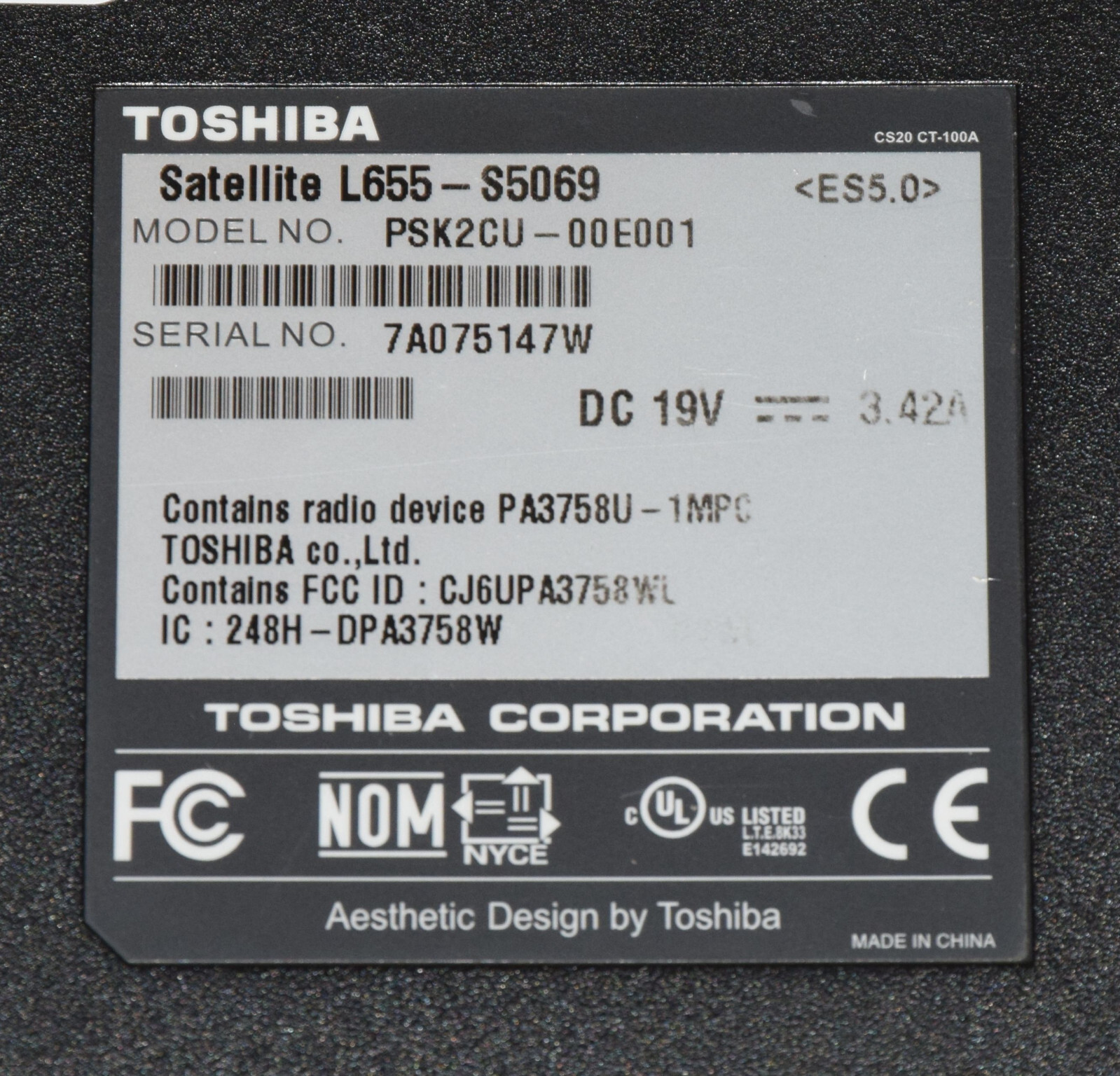 Dead Junk Toshiba Satellite L655-S5069 PSK2CU-00E001 15.6″ Incomplete AS IS Part