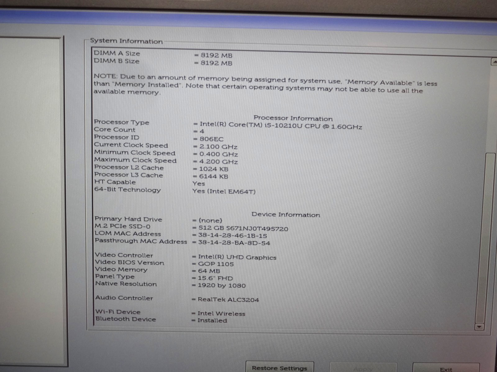 Dell Precision 3550 15.6″ i5-10310U 16GB 512GB M.2 SSD Quadro P520 W11PRO T9-A11