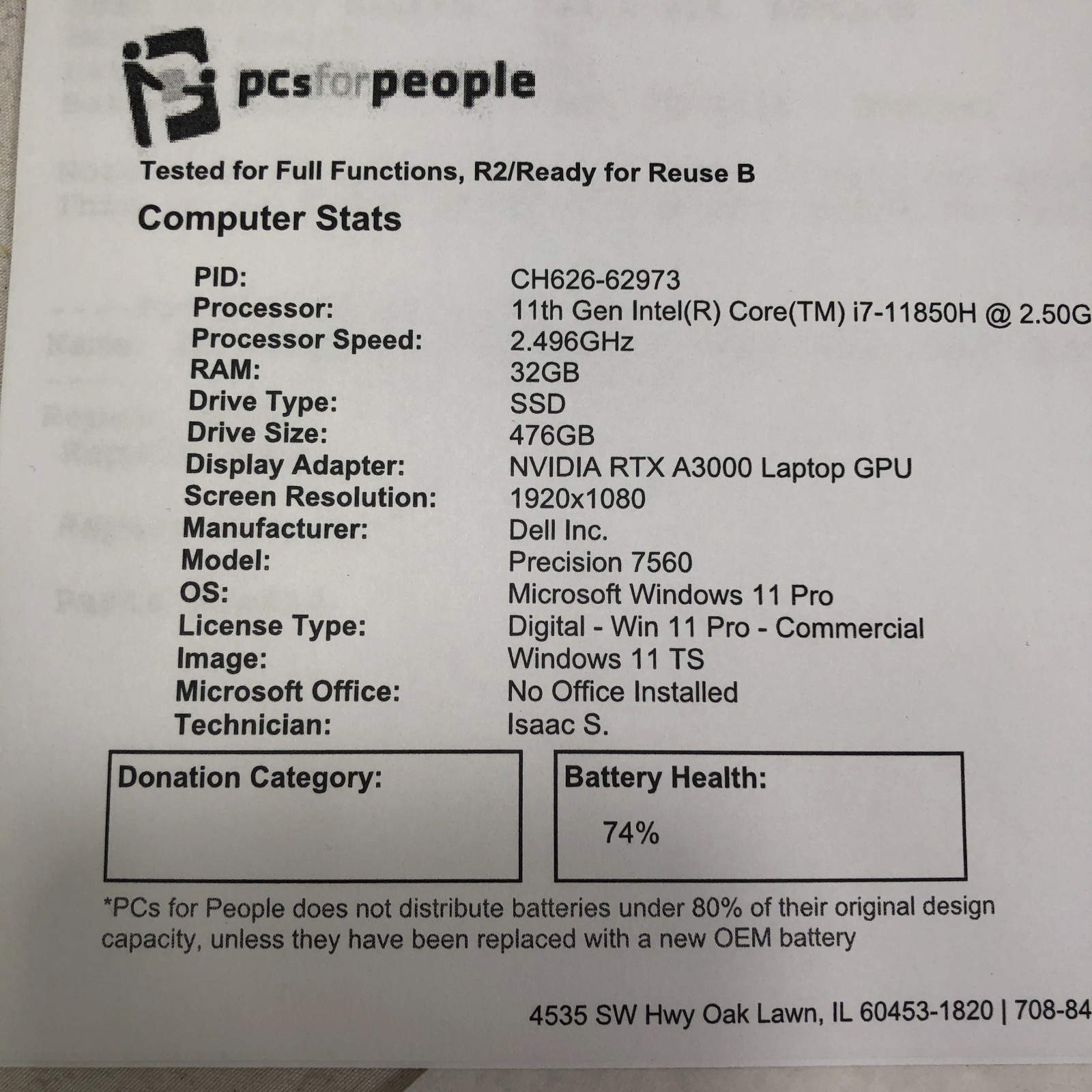 DELL PRECISION 7560 FHD Core i7-11850H 32GB RAM 512GB SSD RTX A3000 WIN 11 Pro