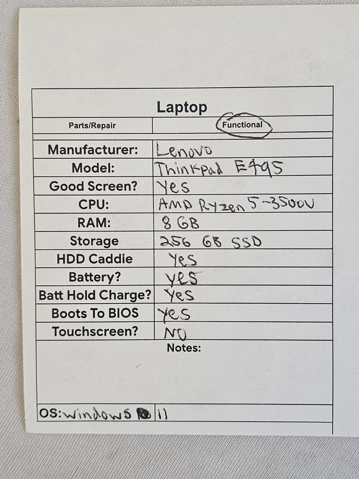 Lenovo ThinkPad E495 Laptop – AMD Ryzen 5-3500u – 8GB RAM – 256GB SSD – Win 11