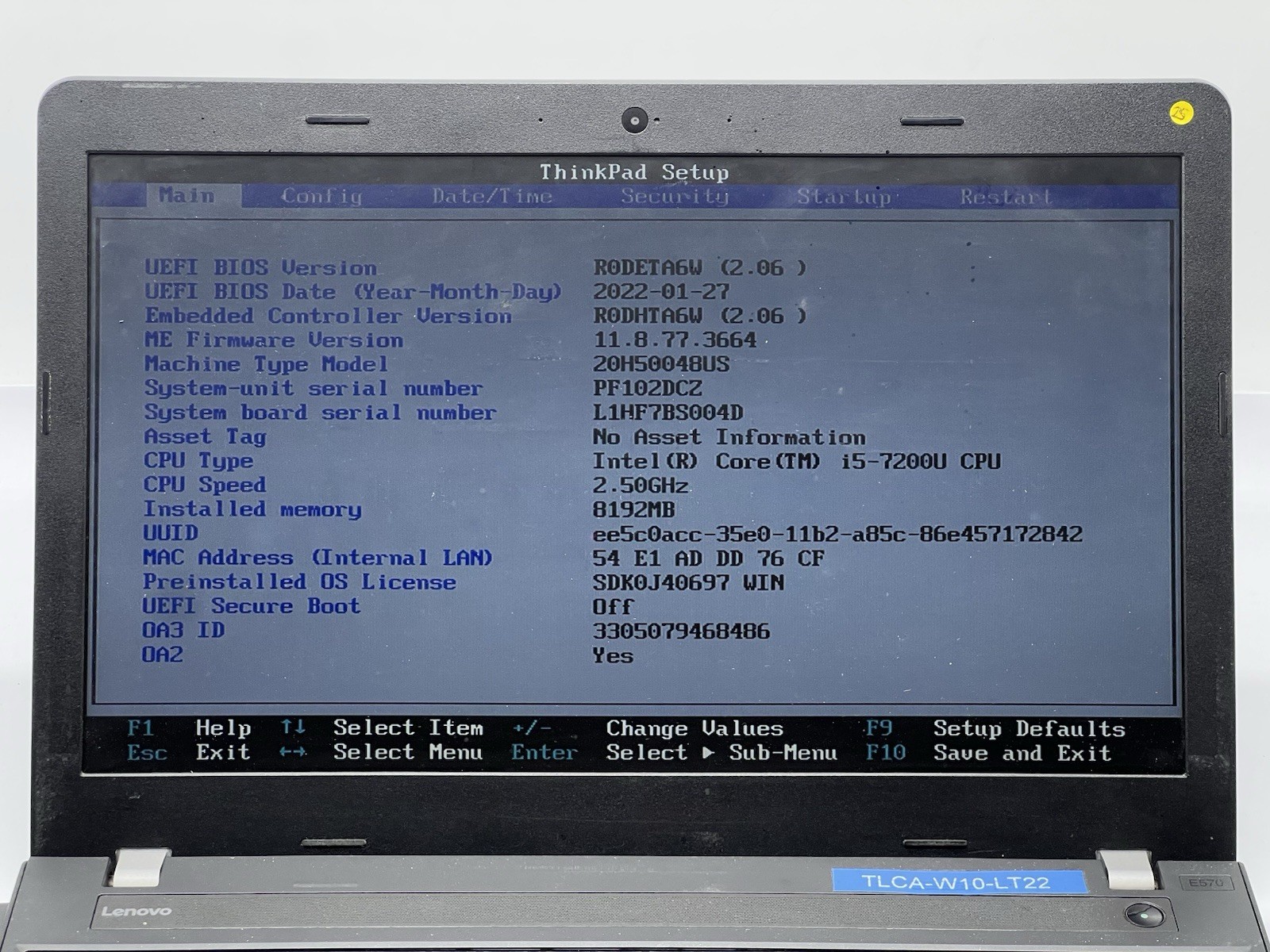 Lenovo ThinkPad E570, i5-7200U CPU, @ 2.50GHz, 8GB RAM-No HDD/OS/Charger