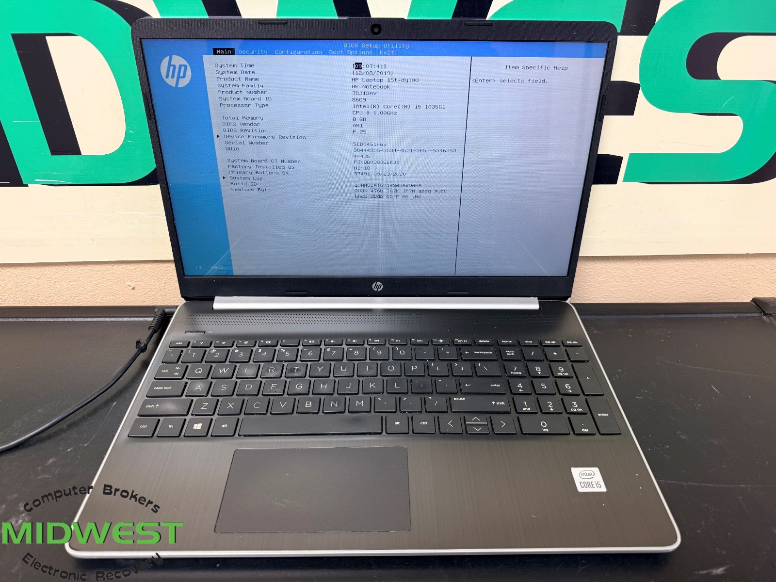 HP Laptop 15t-dy100 i5-1035G1 1.00GHz 8GB RAM No OS/HDD/SSD