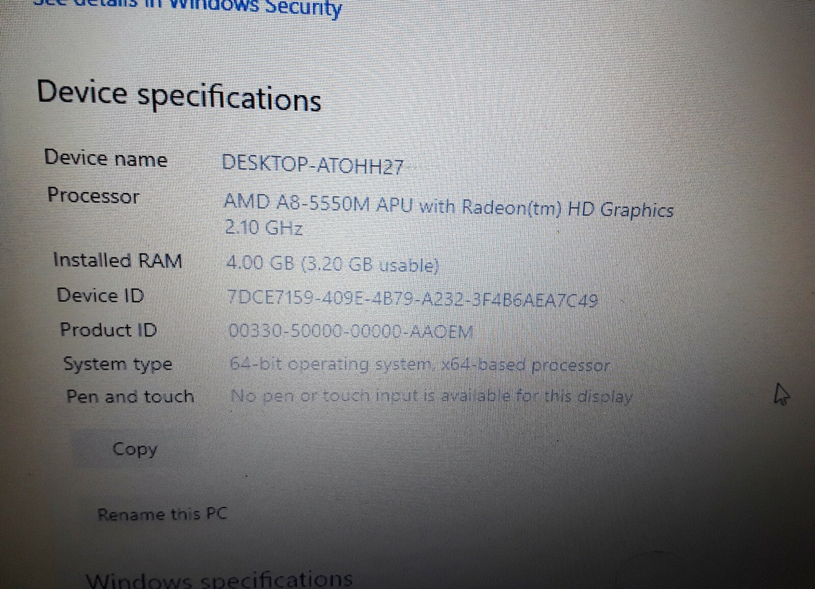 HP Probook 655 G1 laptop AMD quad A8-5550m 2.1-3.1Ghz 4GB 500GB Radeon 8550G W10