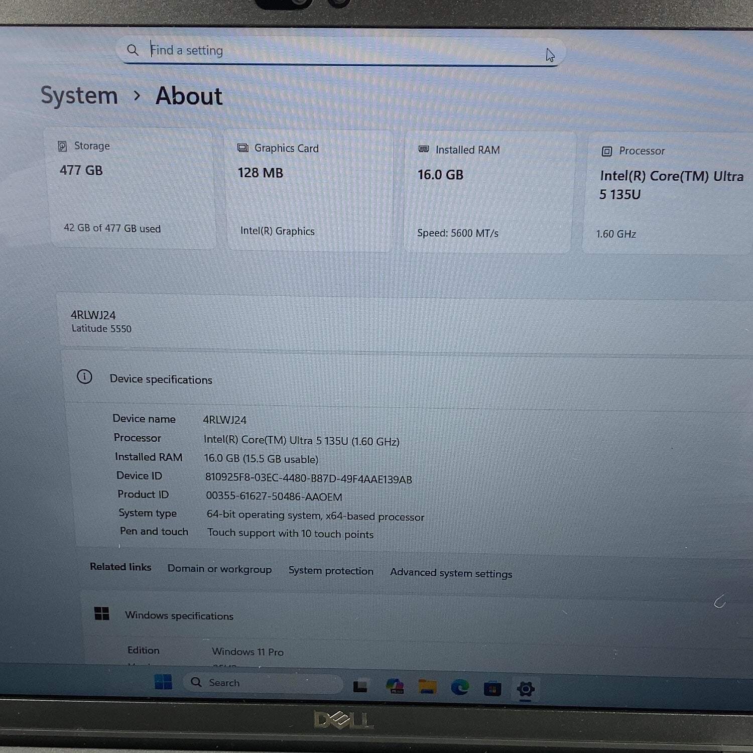 Dell Latitude 5550 15.6″ Core Ultra 5 135U 1.6GHz 16GB RAM 512GB SSD