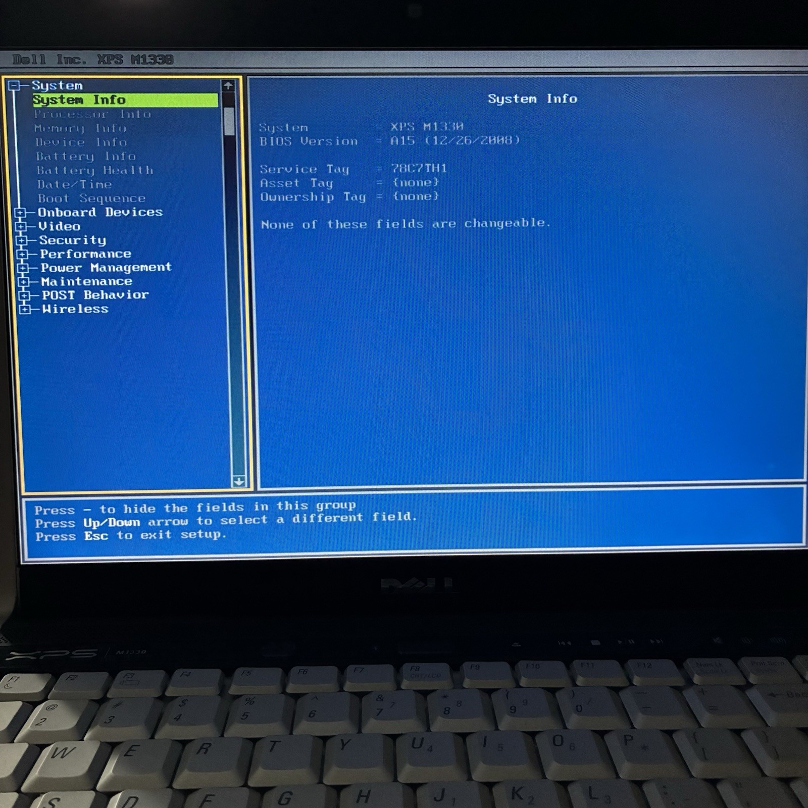 Dell XPS M1330 Core 2 Duo 2GHz No HD 1GB RAM Boots To BIOS Good Screen For Parts