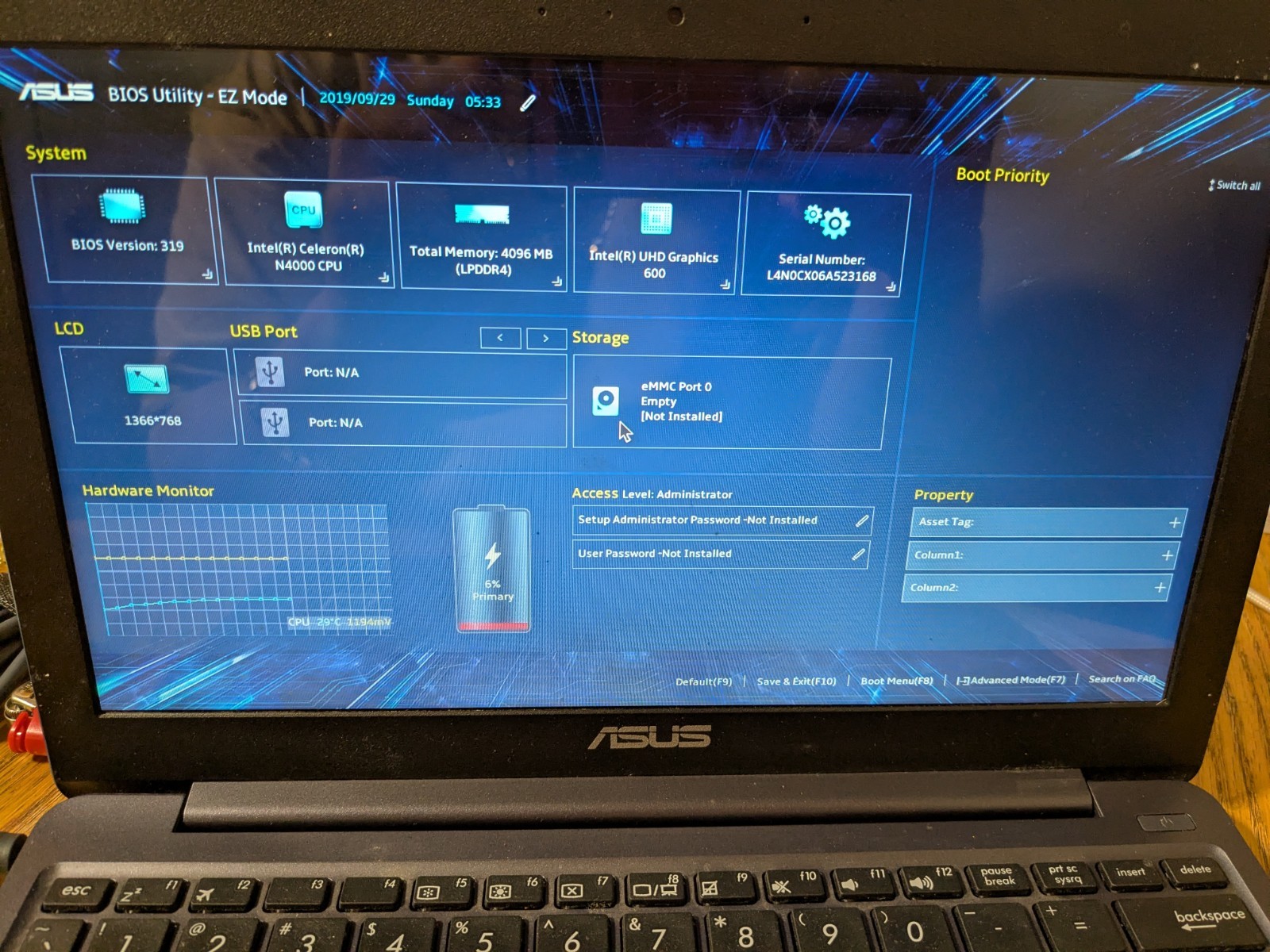ASUS L203M 11.6″ Notebook Intel Celeron N4000 4GB RAM 32GB eMMC Blue