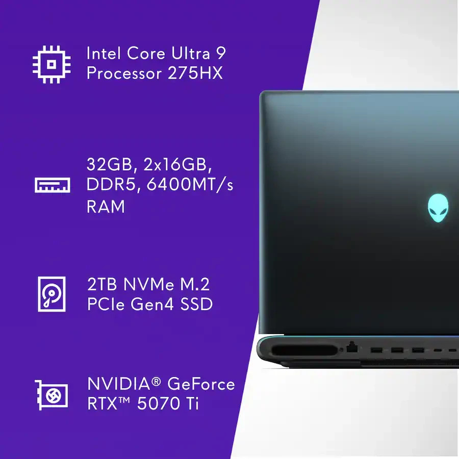 Alienware 18 Area-51 Gaming Laptop 18″ WQXGA 300Hz Ultra 9 32GB 2TB RTX 5070 Ti