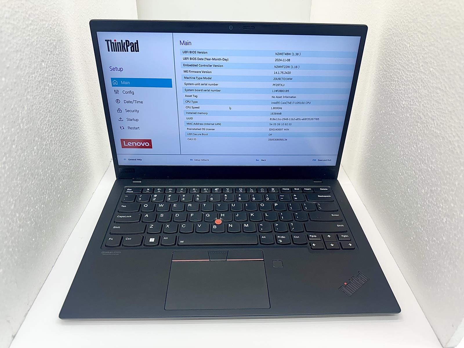 Lenovo ThinkPad X1 Carbon Gen 8, Intel Core i7-10510U CPU 1.80GHz, 16GB, 256GB