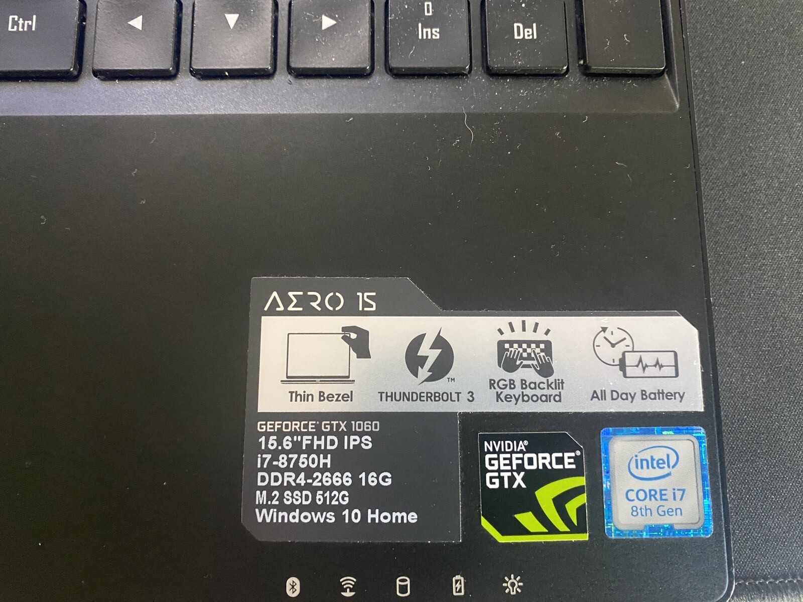Gigabyte Aero 15WV8, Intel Core I7-8750H CPU 2.20 GH, NVIDIA GeForce GTX 1060