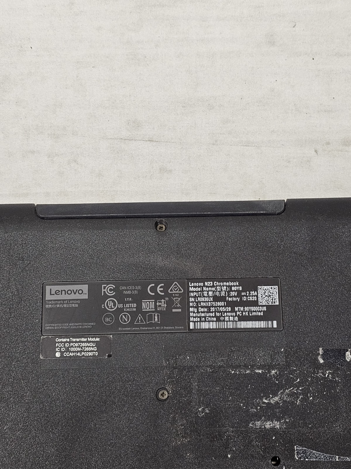 Lenovo Chromebook N23-80YS – Intel Celeron N3060 – 4GB RAM – BAD BATTERY – READ