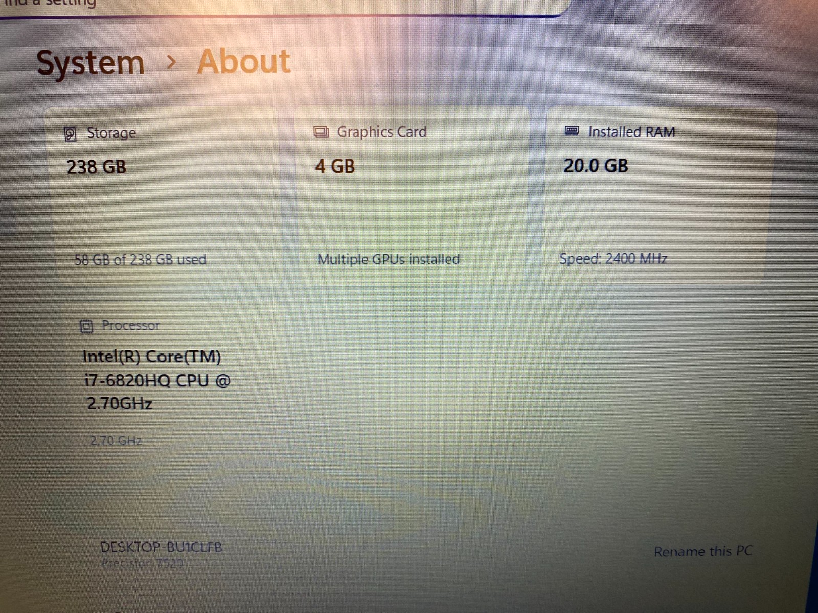 DELL PRECISION 7520 i7-6820HQ 2.70GHz 20GB RAM 256GB SSD QUADRO M2200 WIN 11 PRO