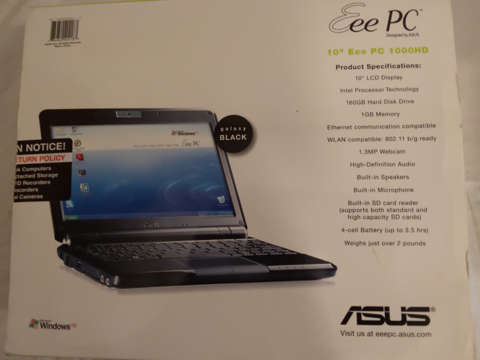 Asus Eee PC 1000HD – Open Box – Complete Kit – Sealed Charger – Untested