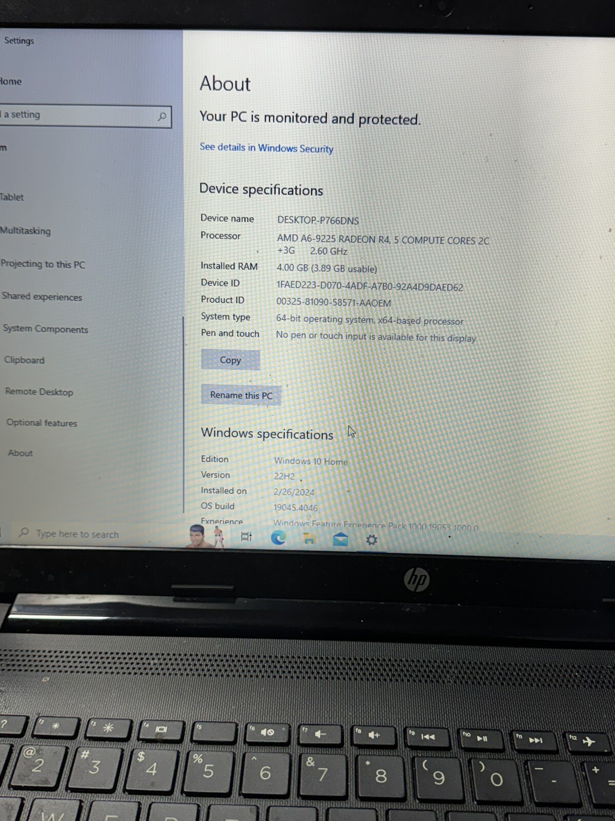 HP 15-DB0011DX 15.6″ Laptop Windows 10 Home AMD A6-9225 4GB Memory 1TB Working