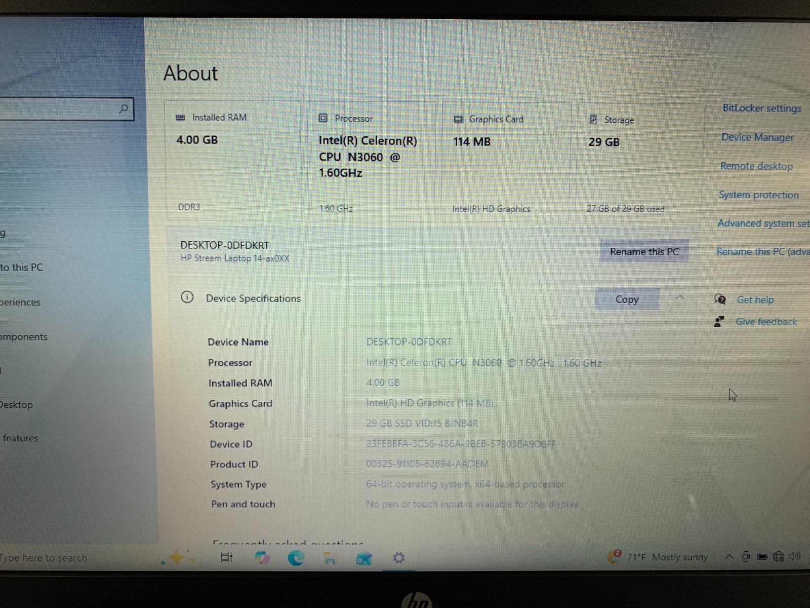 HP Stream 14-ax040wm Laptop Intel Celeron M3060 1.6GHz, 4GB RAM, 30GB SSD, W10H
