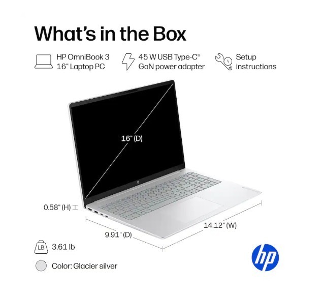 🔥HP OmniBook 3 16″ 2K Touchscreen AMD Ryzen 5 40 16GB 256GB SSD AMD 610M-Silver