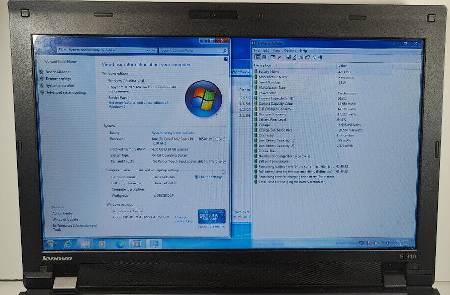 Lenovo Thinkpad SL410 Core2Duo T6570 2.10GHz/4GB RAM/500GB HDD/14″ Win 7