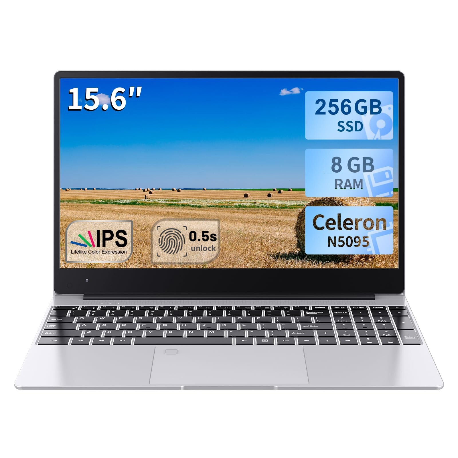 15.6” IPS Laptop Intel Celeron N5095 DDR4 RAM-8GB SSD-256GB Windows Notebook PC