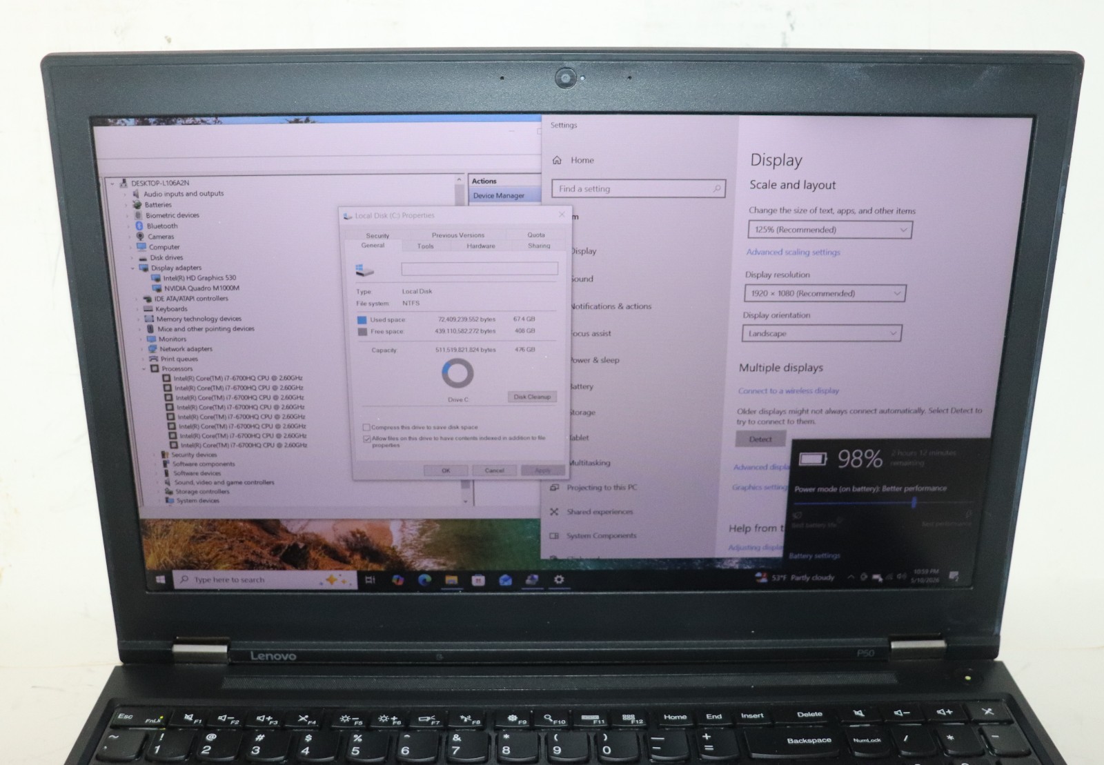 Lenovo ThinkPad P50|Intel core i7@2.60 GHz|32GB RAM|512GB SSD|WIN10.Prof|NVIDIA
