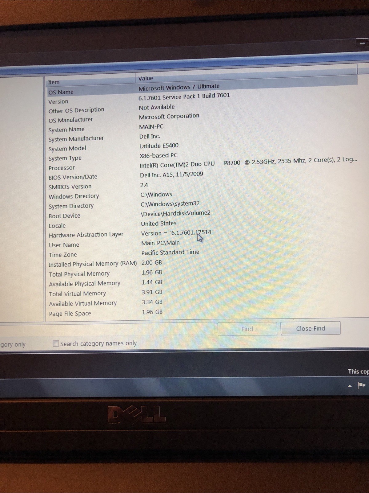 Dell Latitude E5400 Laptop Core 2 Duo CPU P8700 2.53GHz 2 GB RAM Tarsus Case