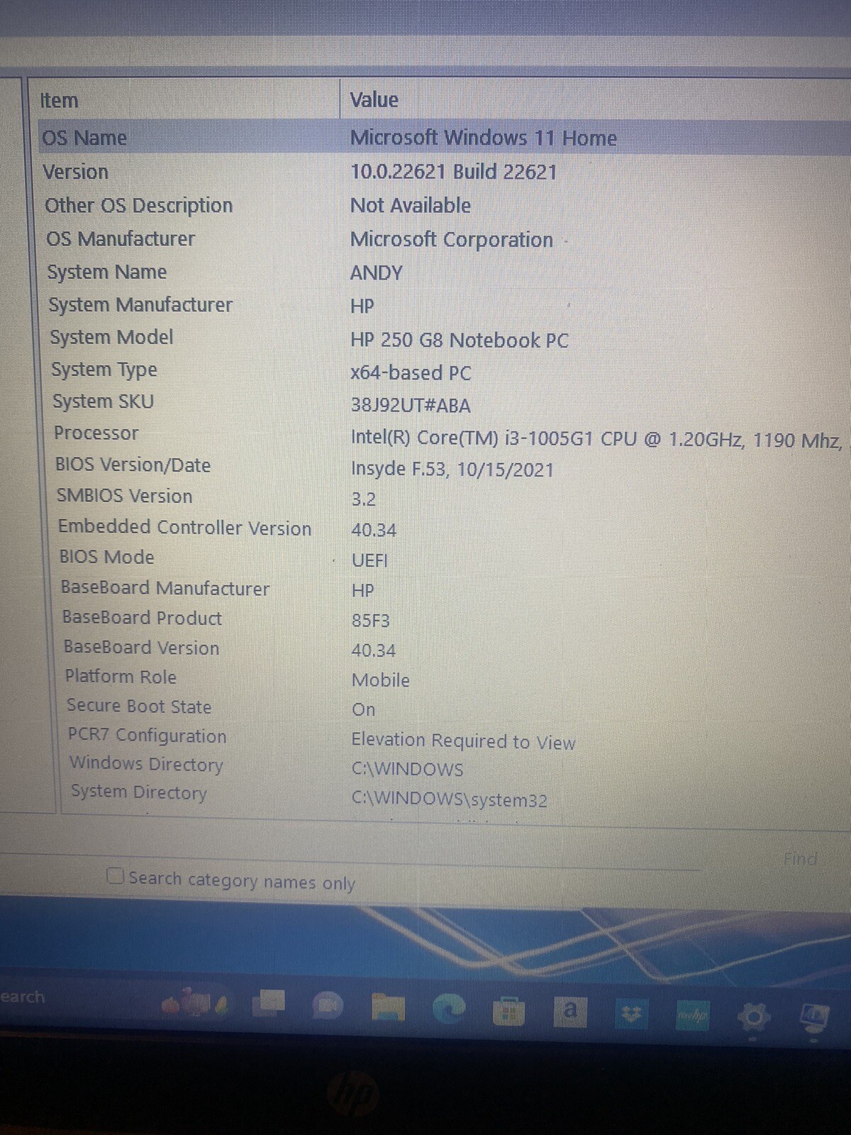HP 250 G8 15.6″ Notebook, Intel i3, 8GB Memory, 270 GB SSD, Windows 11