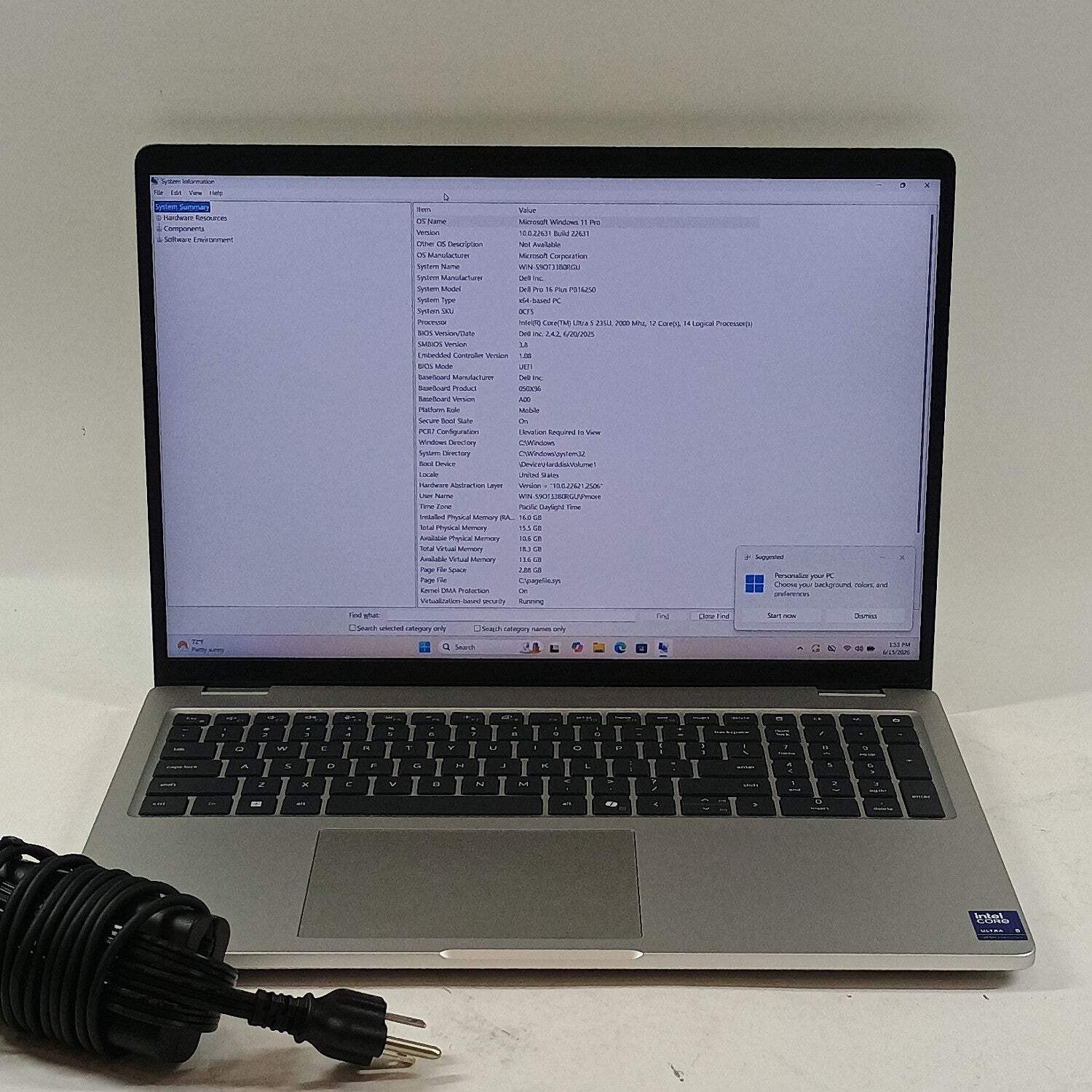 Dell Pro 16 Plus PB16250 16″ Core Ultra 5 235U 2.0GHz 16GB RAM 512GB SSD