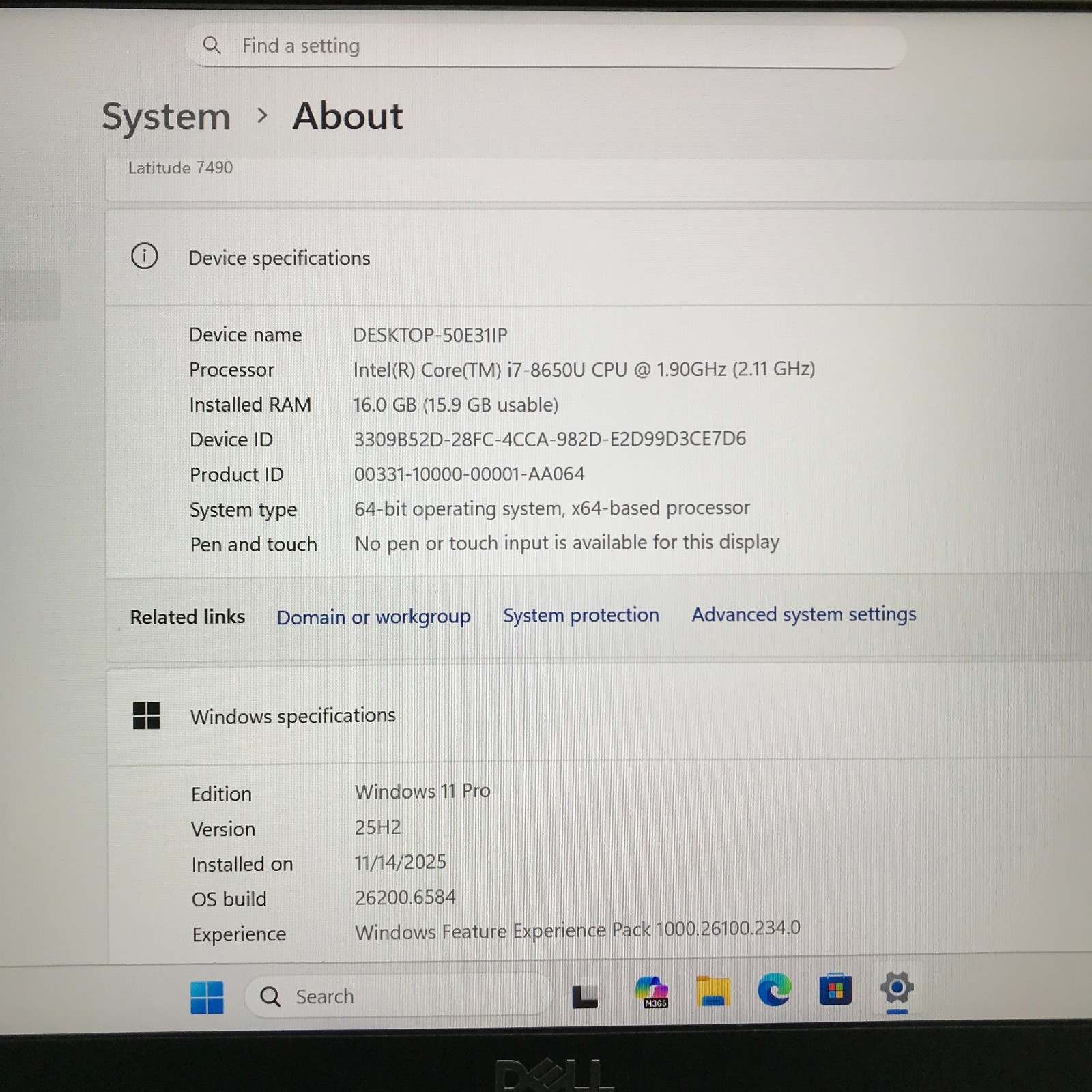 Dell Latitude 7490 14″ Laptop i7-8650U 1.90GHz 16GB RAM 512GB SSD Windows 11 Pro