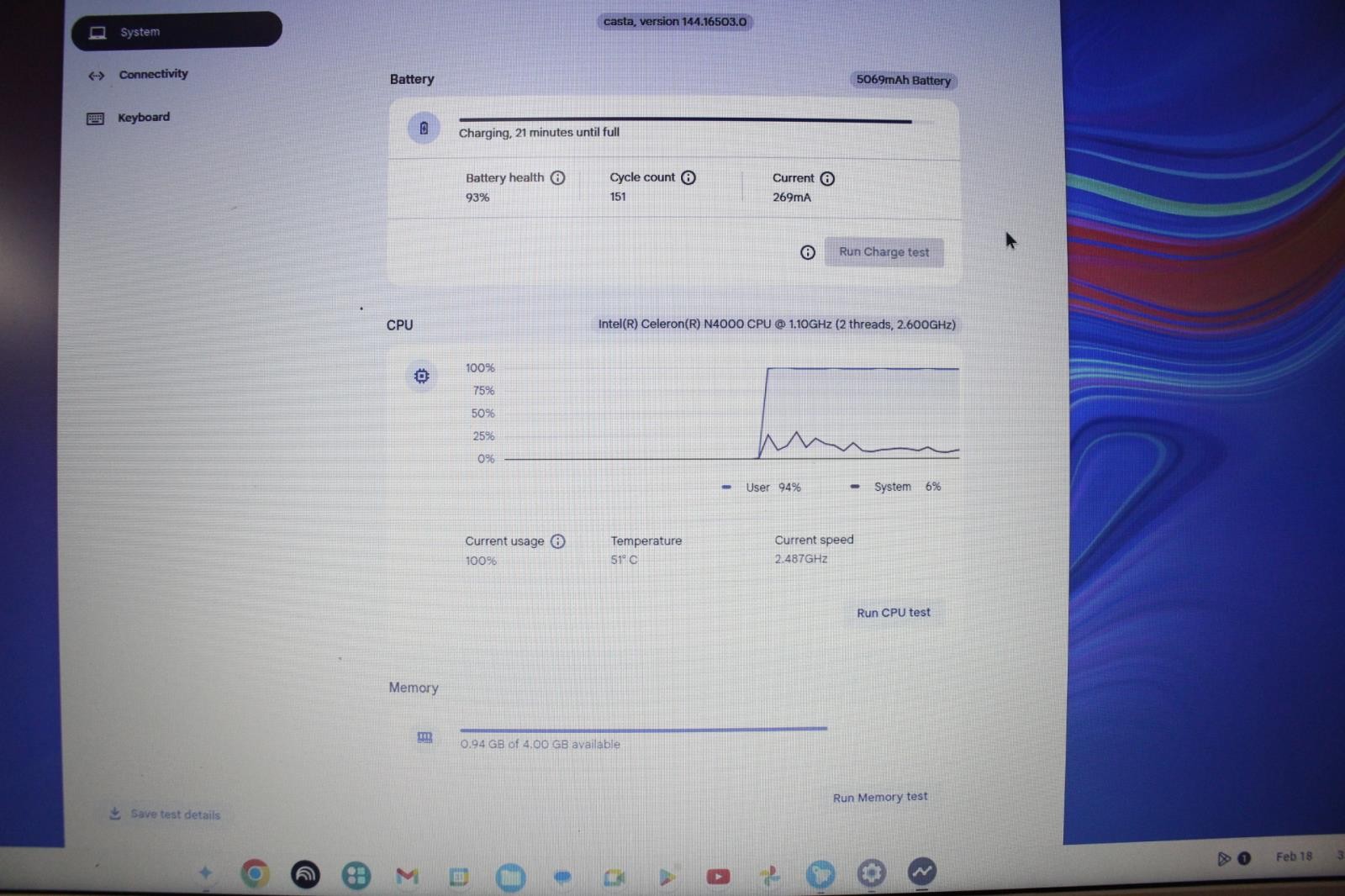 Samsung Chromebook 4 XE350XBA 15.6″ N4000 4GB 32GB 93% Battery