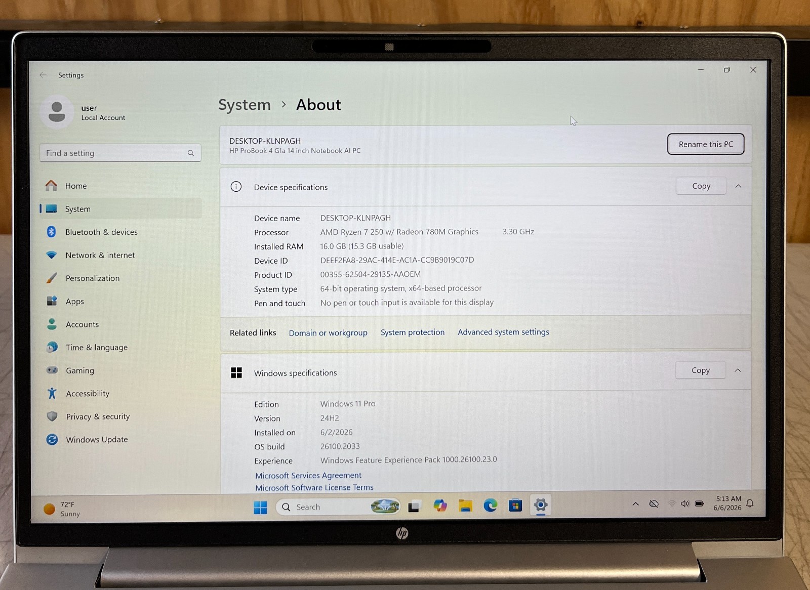 HP ProBook 4 G1a 14″ AI Ryzen 7 250 @ 3.3GHz 16GB RAM 512GB SSD WIN 11