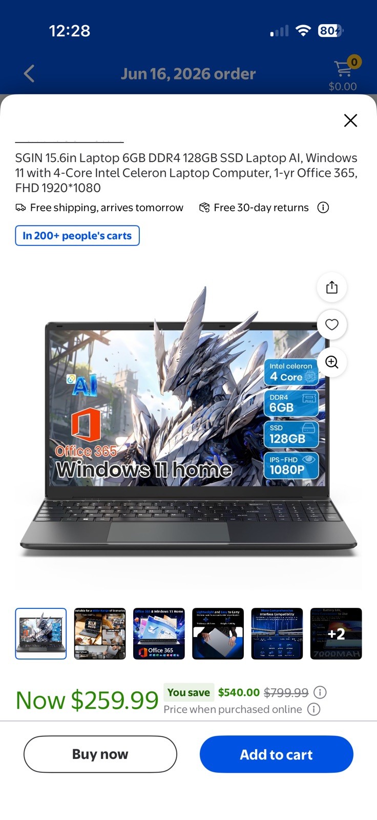 SGIN 15.6in Laptop 6GB DDR4 128GB SSD Windows 11 w/ 4-Core Intel Celeron Laptop