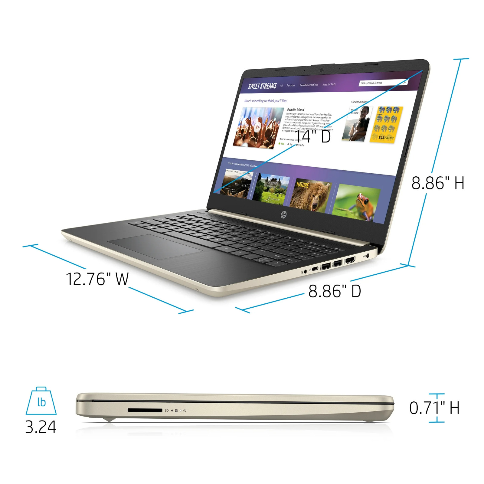 HP Laptop Notebook 14″ Intel i3 (Up to 3.4GHz) 4GB RAM 128GB SSD Office 2024 Pro