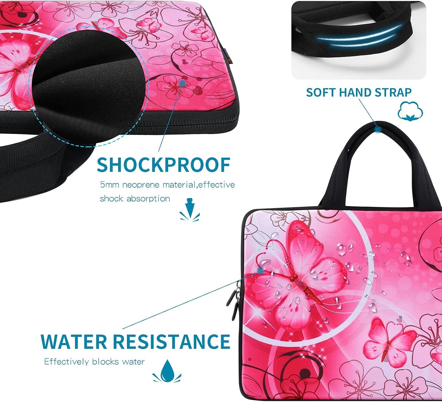 Pink Butterfly Neoprene Laptop Sleeve Bag for 14-15.6 inch Laptops – iColor Case