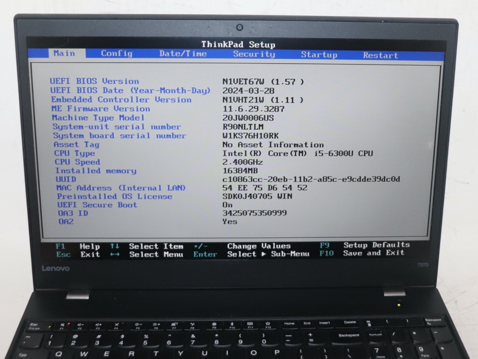 Lenovo ThinkPad T570 Intel core i5@2.40GHz|16GBRAM|256GBSSD|WIN 11.PRO|Webcam|