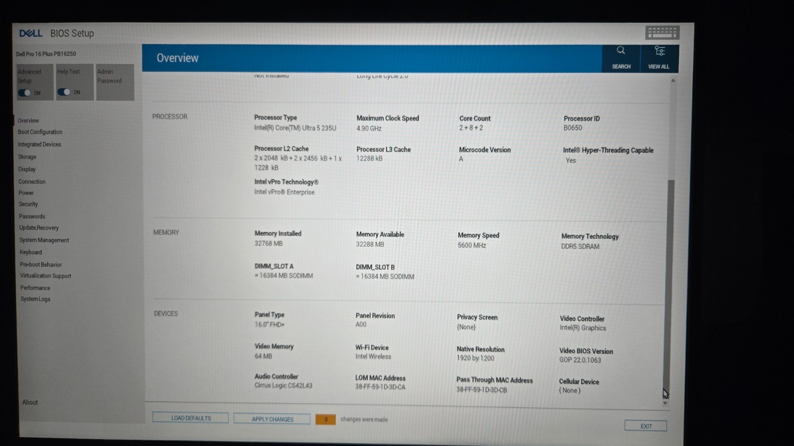 Dell Pro 16 Plus PB16250 16” laptop: Ultra 5 235U 4.9GHz CPU, 32GB RAM 256GB SSD