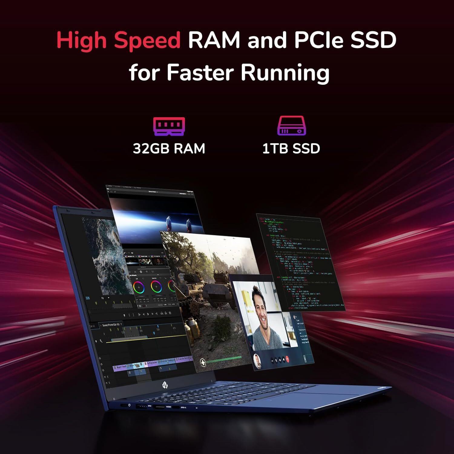 NIMO 15.6 FHD Laptop 8 Cores AMD Ryzen 7 6800H, 32GB DDR5 RAM 1TB SSD Wifi 5