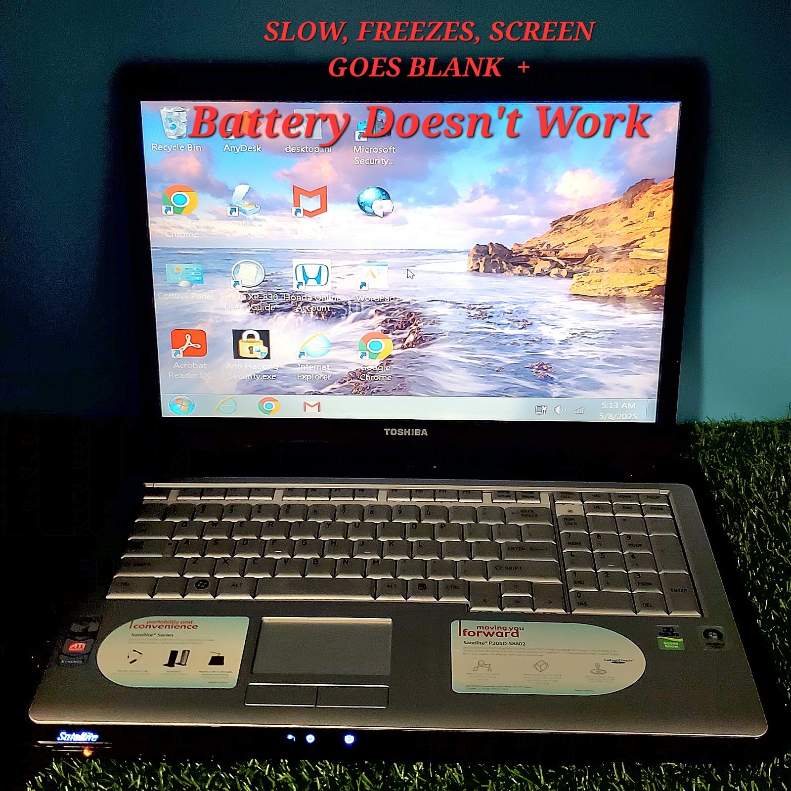 (For Parts Repair) Toshiba Satellite P205D-S8804 Laptop (Has Scratches, Scuffs)