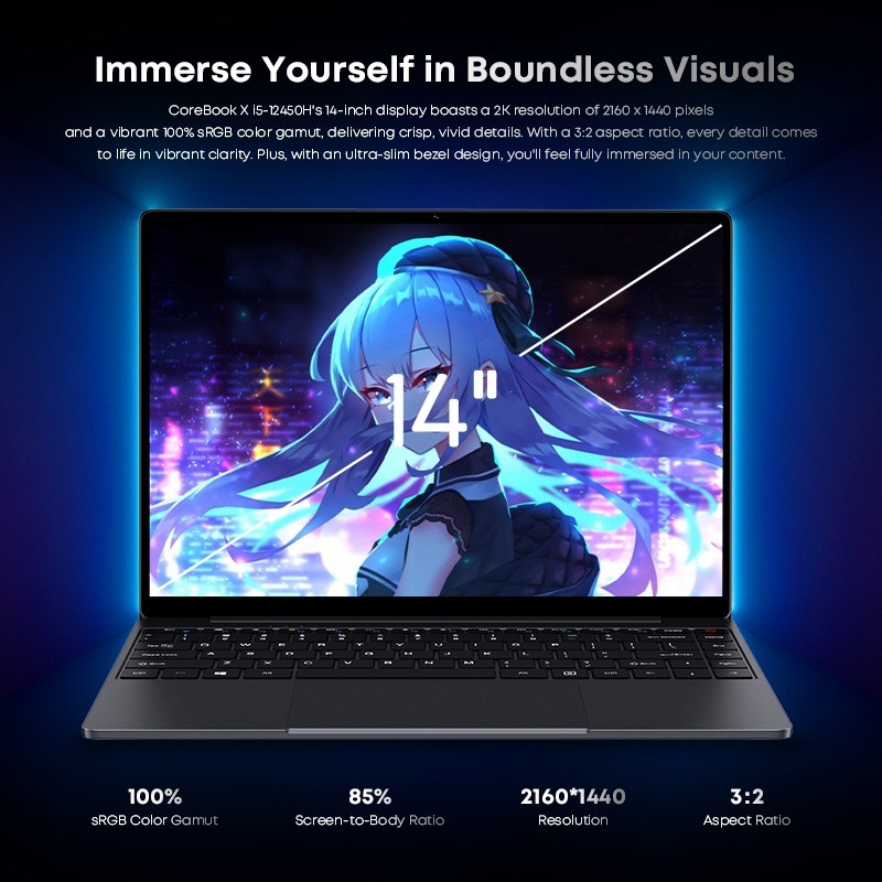 CHUWI CoreBook X 14.1″ i5 Laptop, 12th Gen i5-12450H, 16GB RAM 512GB SSD, Win 11