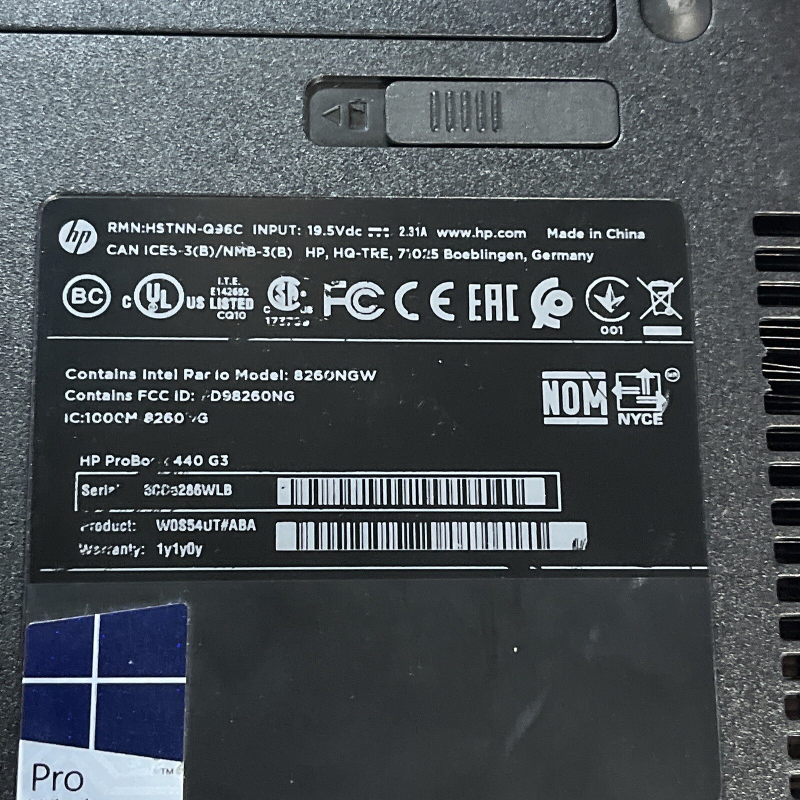 HP PROBOOK 440 G3 INTEL CORE I3-6100U 2.30GHZ 4GB RAM NO HD