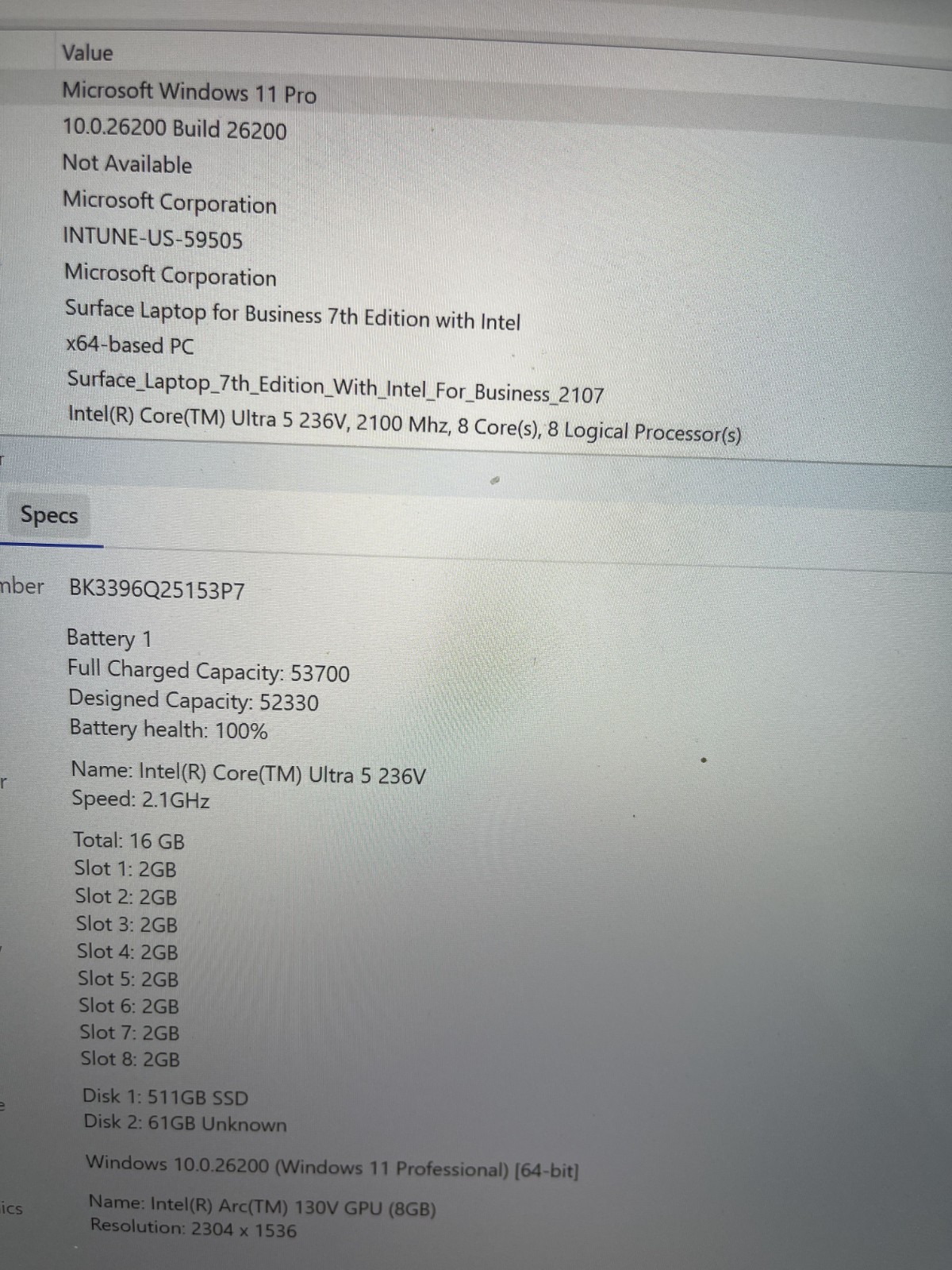 Microsoft Surface Laptop 7th Edition 2107 Ultra 5 236V 2.1GHz 16GB RAM 512GB SSD