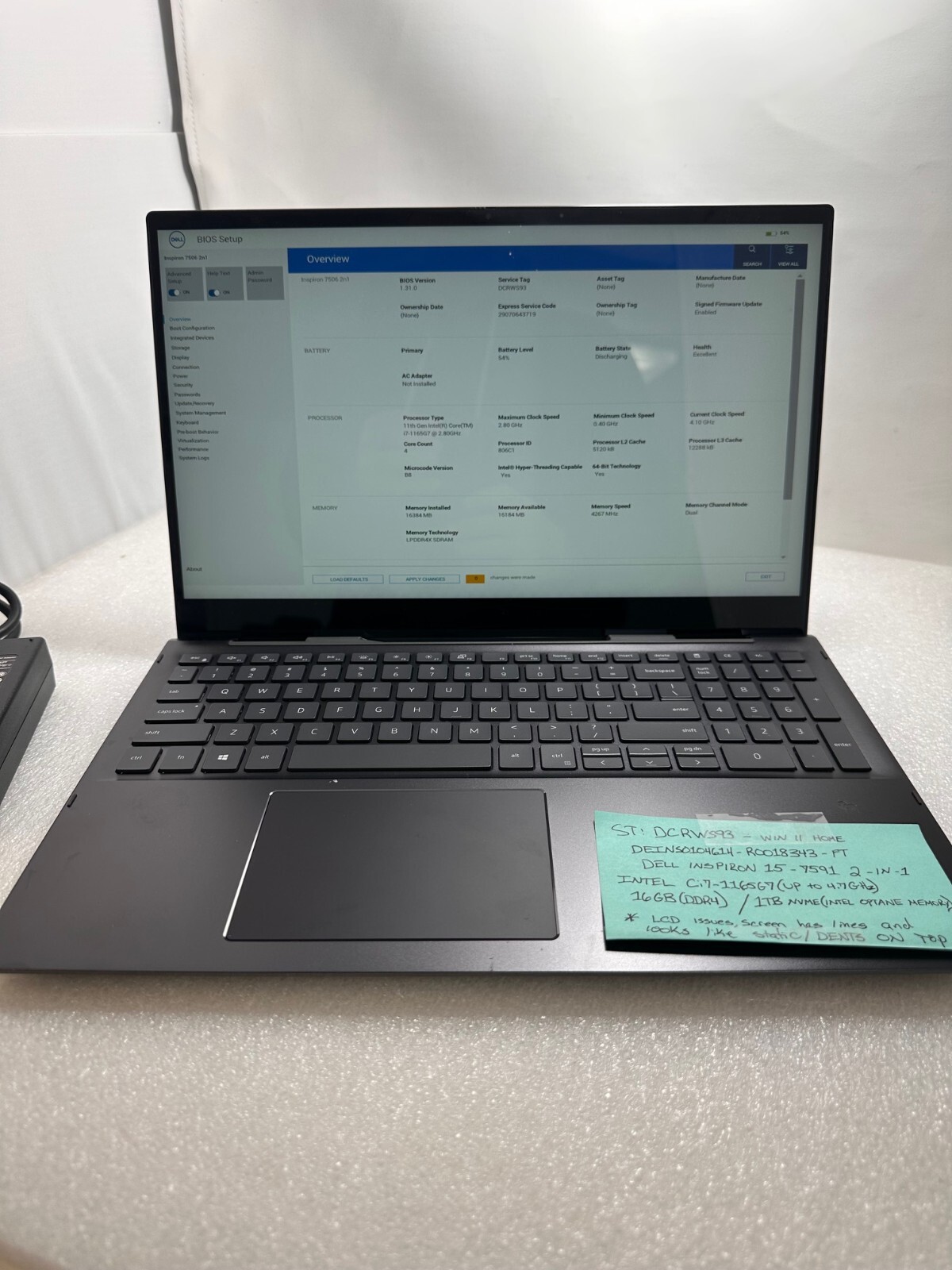 Dell Inspiron 7506 2 IN 1 Core i7-1165G7 @ 2.80GHz 16GB ram 1TB ssd READ