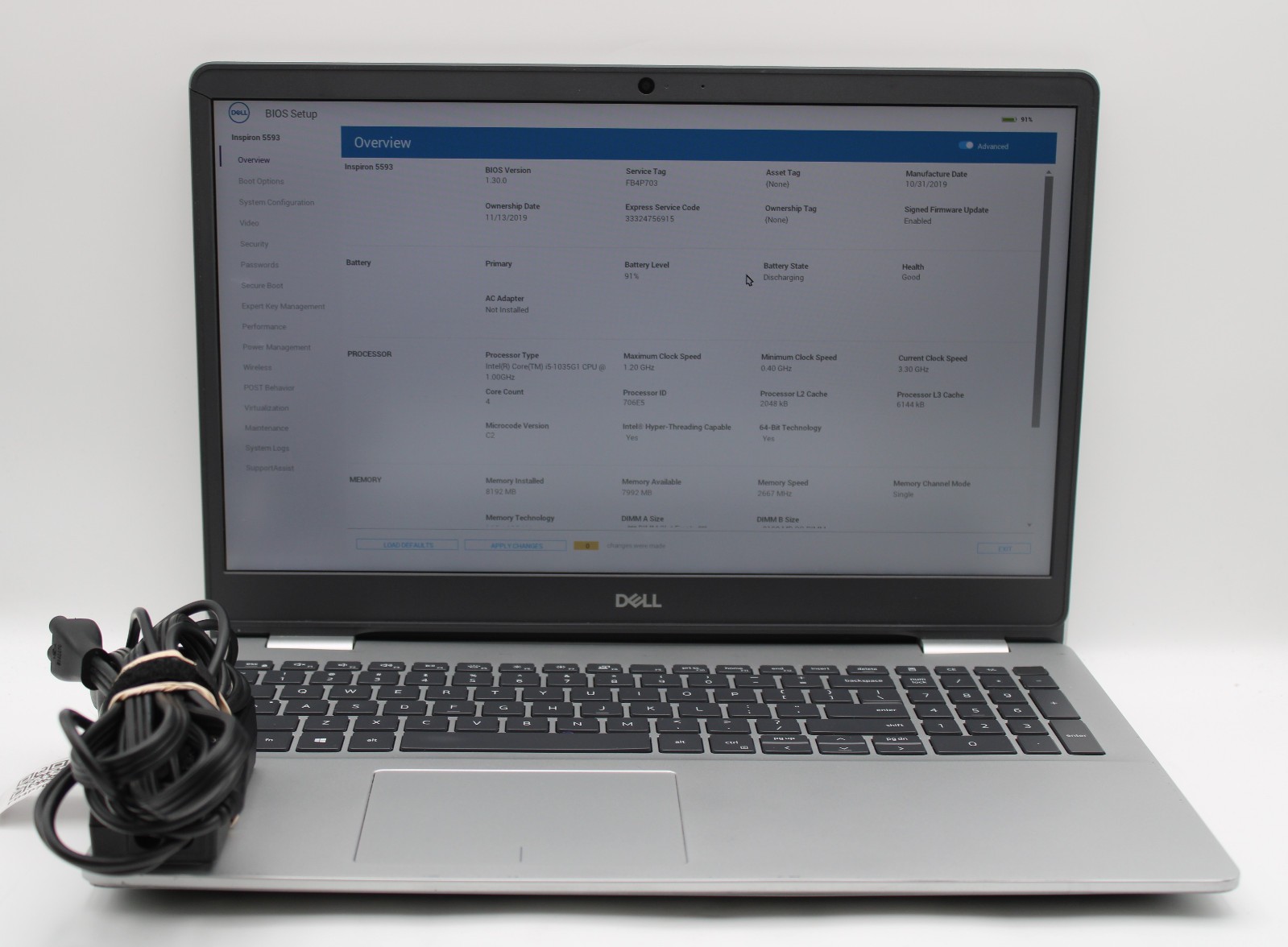 Dell Inspiron 5593 i5-1035G1 @ 1.00 GHz 8GB RAM 240GB SSD No OS *READ
