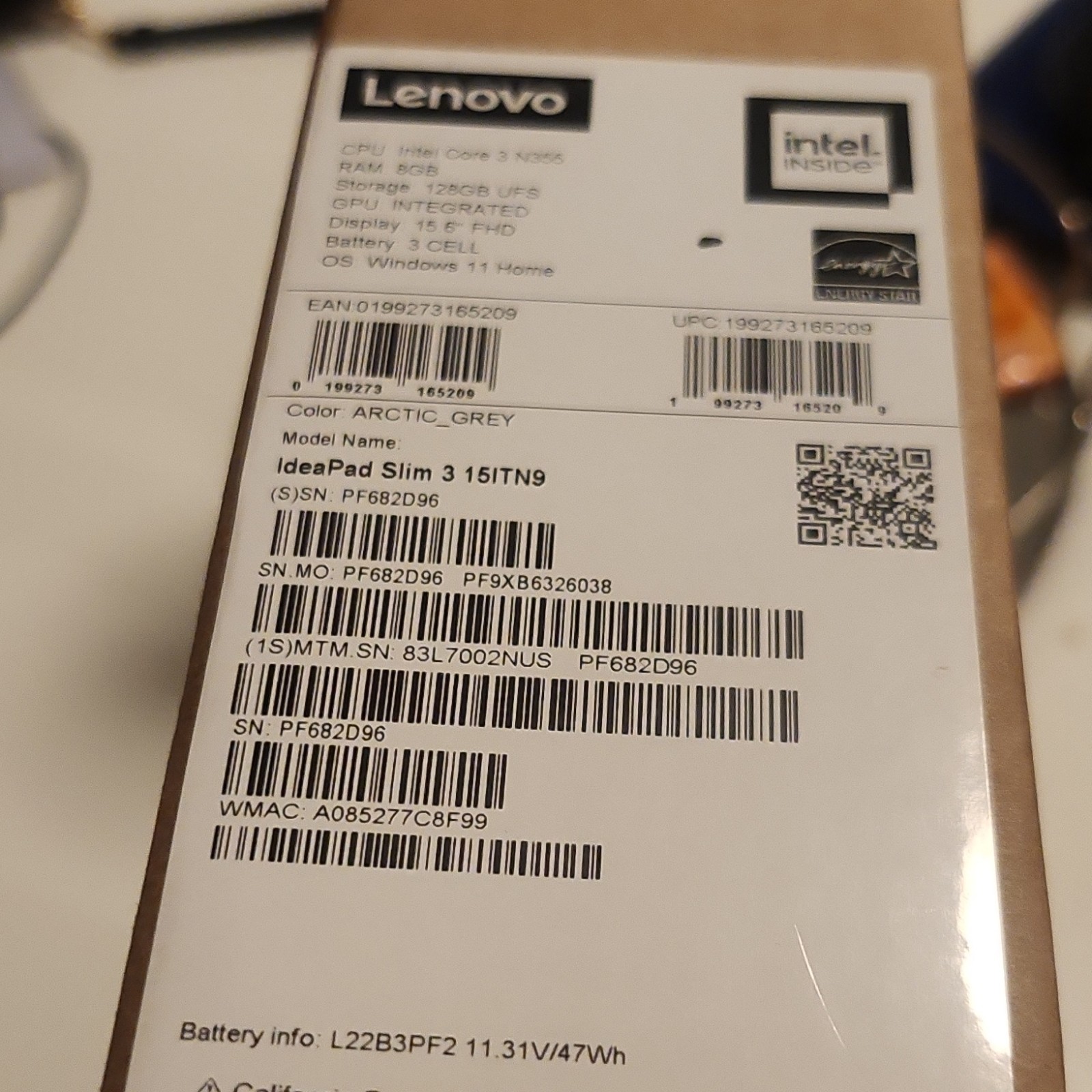Lenovo IdeaPad Slim 3 15ITN9 15.6″ FHD Core 3 N355 8GB 128GB UFS W11H Grey