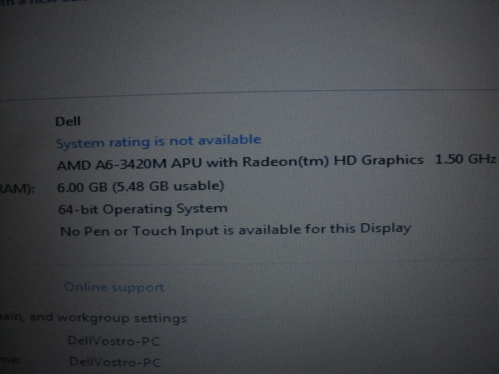 Dell Vostro 3555 Laptop AMD A6-3420M 6GB Ram 500GB Windows 7 for Parts or Repair
