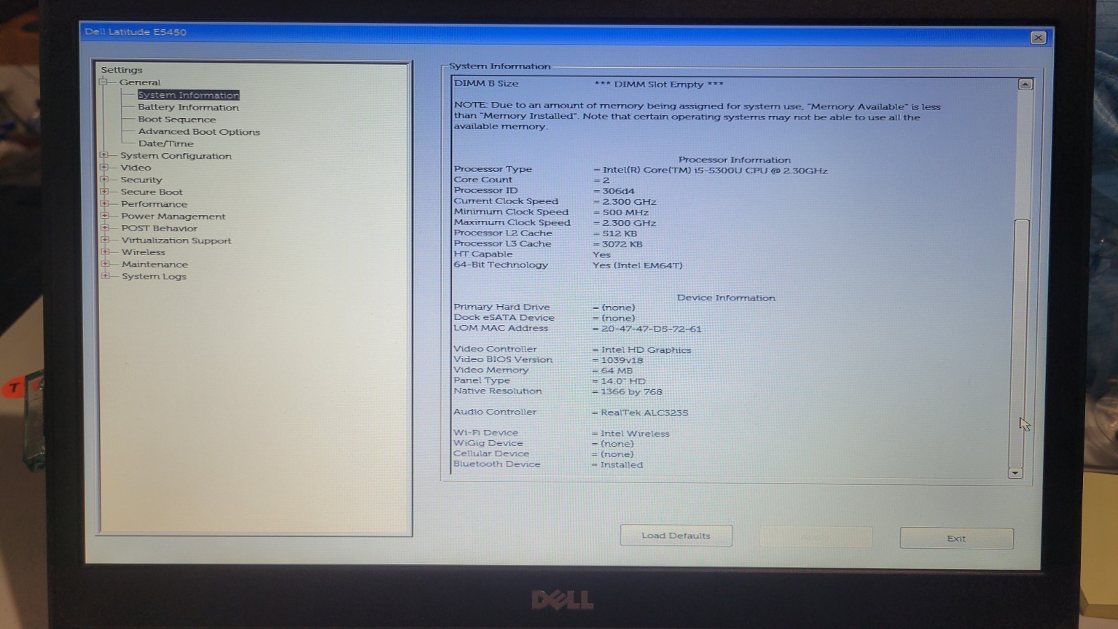 Dell Latitude E5450 (No HDD, Intel Core i5-5300U, 2.30 GHz, 8GB RAM,…