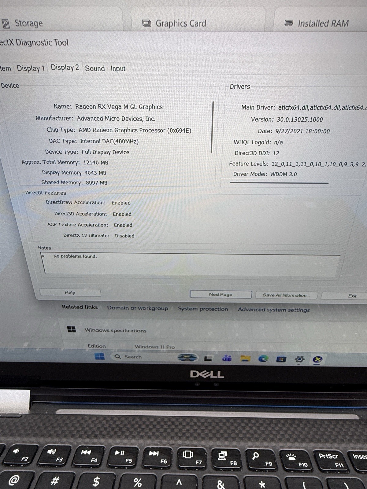 Dell XPS 15 9575 i7-8706G 16GB RAM 256GB SSD RX Vega 4GB GPU FHD Touch Win 11