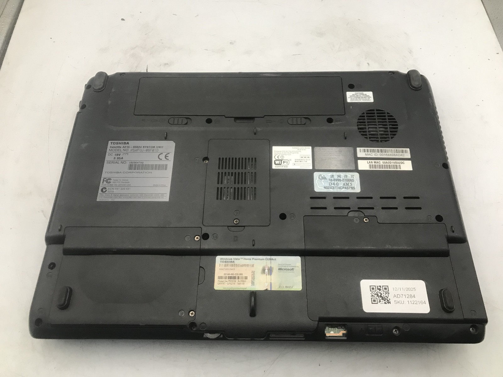 TOSHIBA SATELLITE A215 S5824 -BOOTS TO BIOS- AMD ATHLON 64 X2 – 2GB RAM -READ-BB