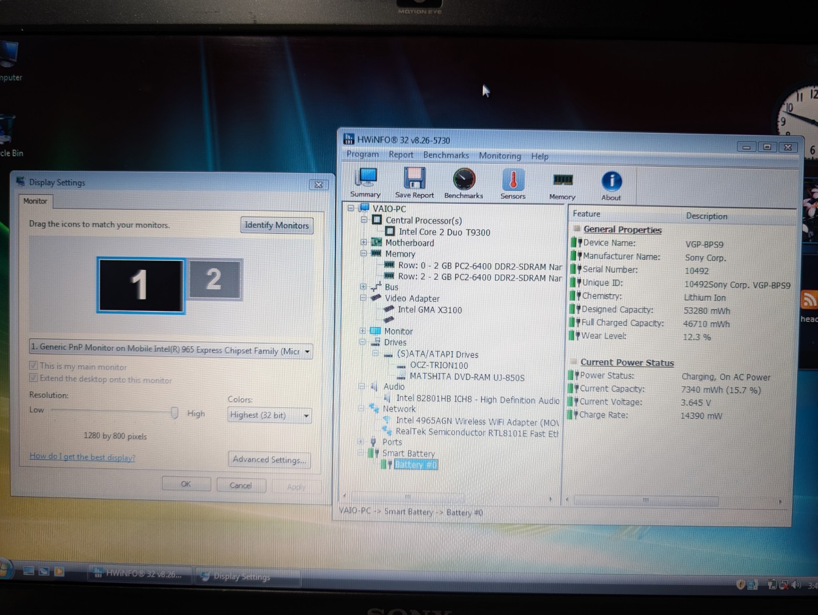 14″ Sony Vaio VGN | C2D T9300 4GB RAM 128GB SSD | DVD Win Vista 32-Bit